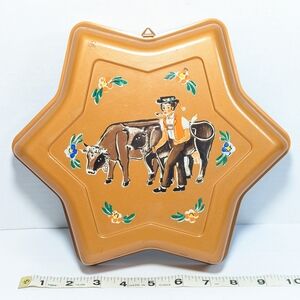 Metal Star Wall Hanging Swiss Folk Art Appenzell Peasant Painting Farmer Cows